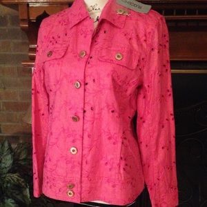 CHICO'S Pink Eyelet Jacket Size 1